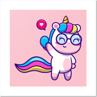 Cute Unicorn Waving Hand Cartoon Posters and Art